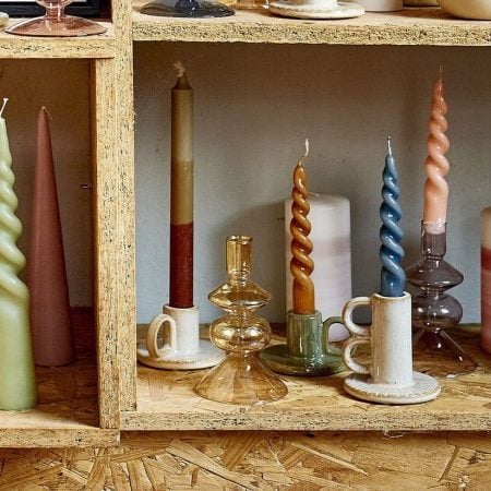 Speckled ceramic candleholder, 3,5 x 3,5'' - Décors Véronneau