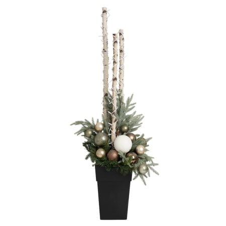 Outdoor Christmas arrangement, birch and chic ornaments, 71 x 18''