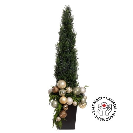 Arrangement de cèdre et boules de Noël variées, 70 x 21