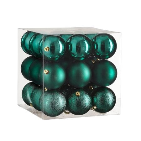Box of 27 emerald green Christmas ornaments, 3'' - Décors Véronneau
