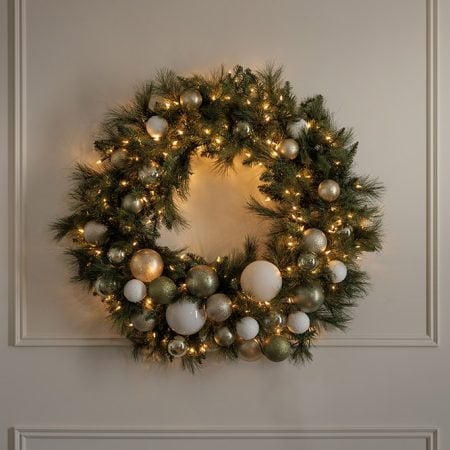 Illuminated Christmas wreath, chic ornaments, 30 x 30'' - Décors Véronneau