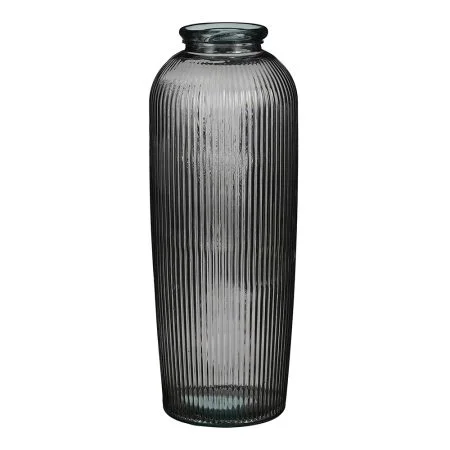 Grand vase strié gris en verre recyclé, 27,5 x 12''