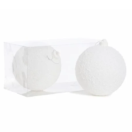 Box of 2 white snow ball Christmas ornaments, 6'' - Décors Véronneau
