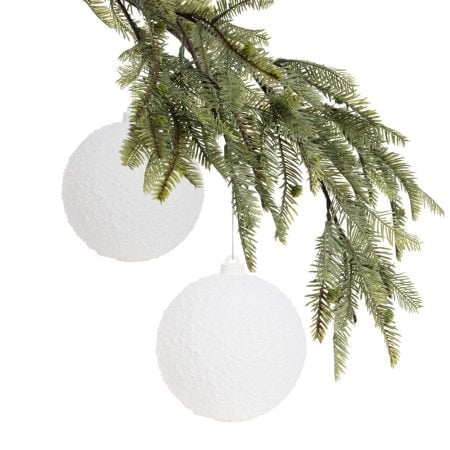 Box of 2 white snow ball Christmas ornaments, 6''