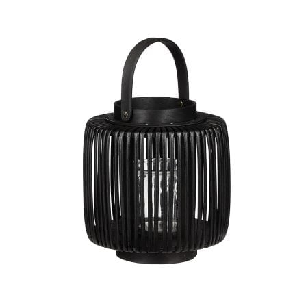 Porte-bougie lanterne noire en polyester recyclé, 9 x 8''