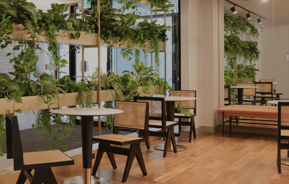 Plantes retombantes artificielles sur une tablette - Décors Véronneau