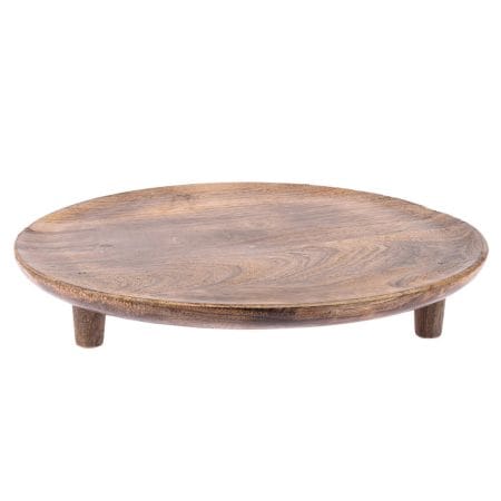 Plateau rond sur pied en bois de manguier, 14,5''