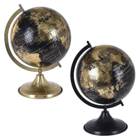 Globe terrestre doré et foncé, 14 x 11''