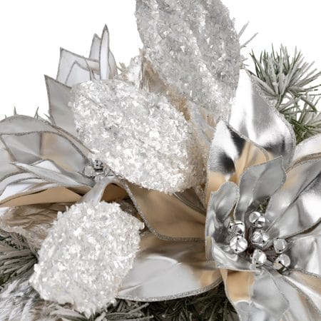 Flocked pine and poinsettia Christmas centerpiece, 10 x 16'' - Décors Véronneau