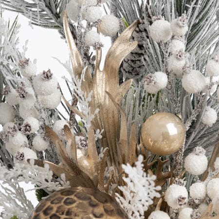 Flocked champagne Christmas arrangement, 38 x 24'' - Décors Véronneau