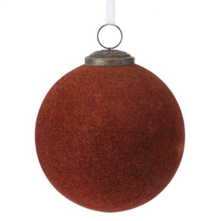 Boule de Noël floquée brun-bourgogne en verre, 4''