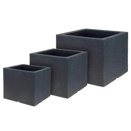 Pot de fleurs gris foncé carré en plastique