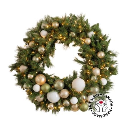 Illuminated Christmas wreath, chic ornaments, 30 x 30''