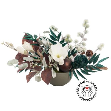 Emerald green and brown Christmas centerpiece, 15 x 24''