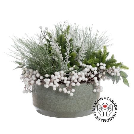 Frosted whimsical Christmas arrangement, 18 x 25''