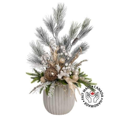 Flocked champagne Christmas arrangement, 38 x 24''