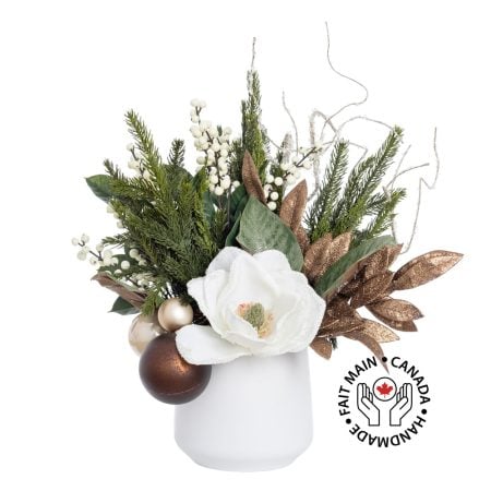 Small white magnolia winter arrangement, 18 x 16''