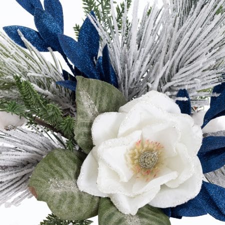Flocked blue Christmas arrangement, 10 x 20'' - Décors Véronneau