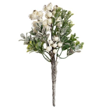 Decorative white frosted berry stem, 8''