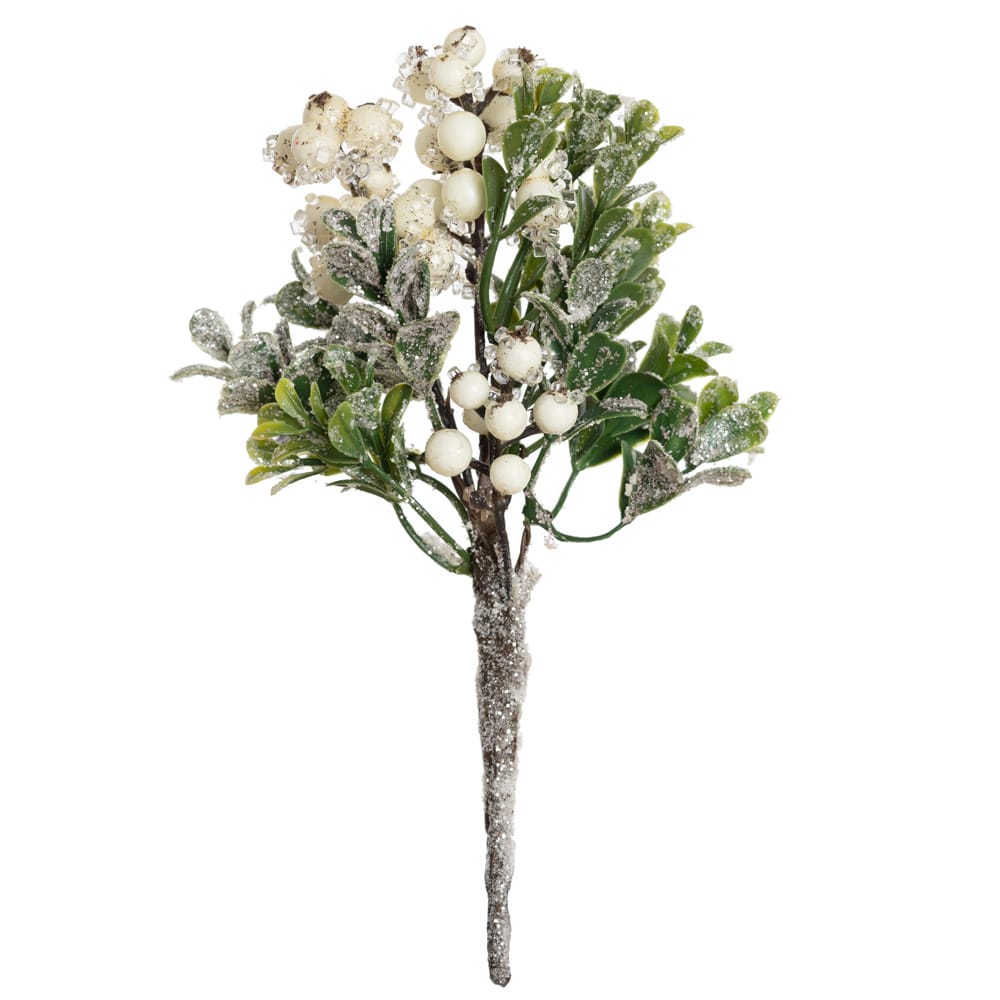 Decorative white frosted berry stem, 8'' - Décors Véronneau