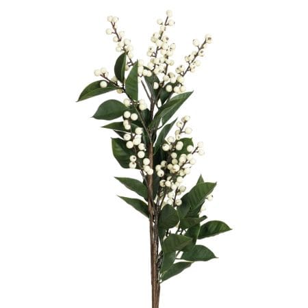 Artificial white berries with leaves stem, 35''