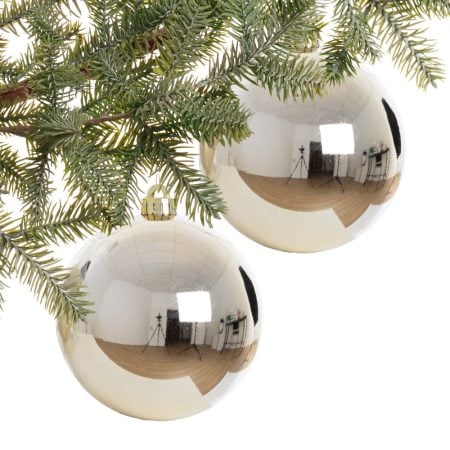 Glossy champagne Christmas baubles, 5,5''