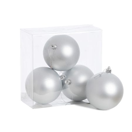 Matte silver plastic Christmas ornaments, 4'' - Décors Véronneau