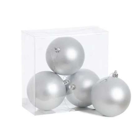 Matte silver plastic Christmas ornaments, 4'' - Décors Véronneau