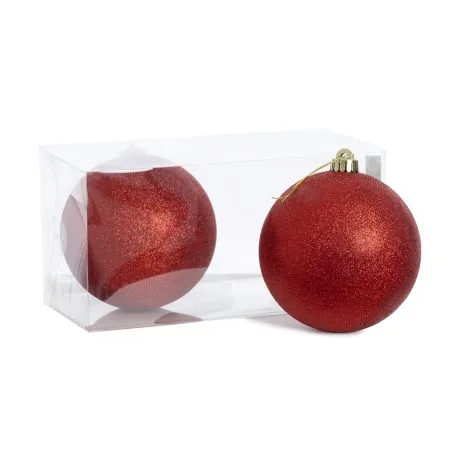 Glittered red Christmas baubles, 5,5'' - Décors Véronneau
