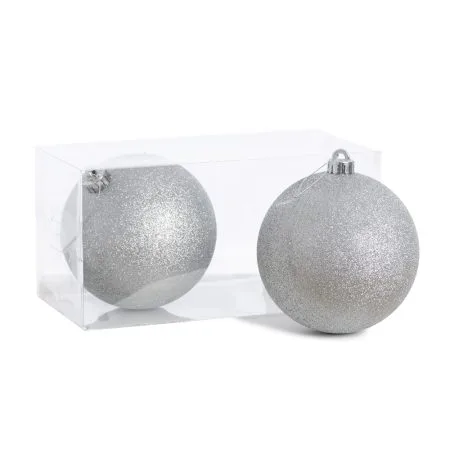 Glittered silver plastic Christmas ornaments, 5,5'' - Décors Véronneau