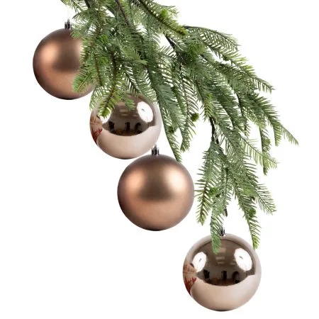 Box of matte and pearled bronze Christmas ball ornaments, 4-6''