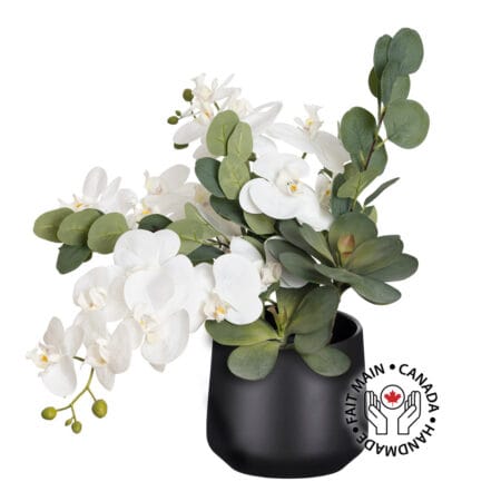 White flower arrangement with succulents