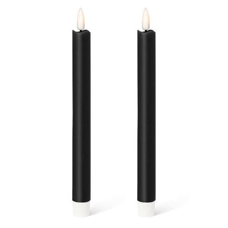 Pack of 2 black LED wax taper candles, 9,5 x 1''