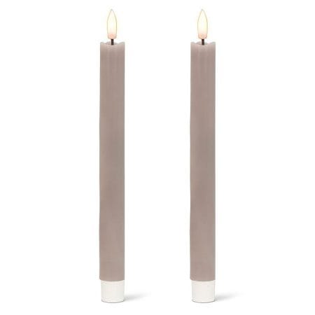 Pack of 2 grey LED wax taper candles, 9,5 x 1''
