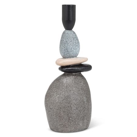 Stacked stone taper candle holder, 9''