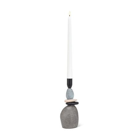 Stacked stone taper candle holder, 9'' - Décors Véronneau