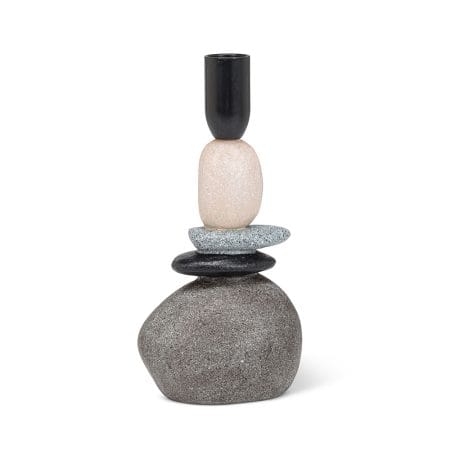 Stacked stone taper candle holder, 7,5''
