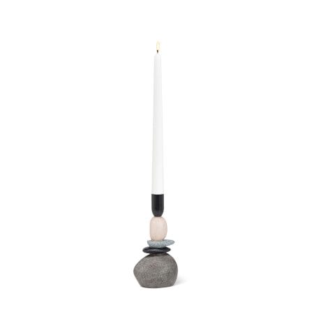 Stacked stone taper candle holder, 7,5'' - Décors Véronneau