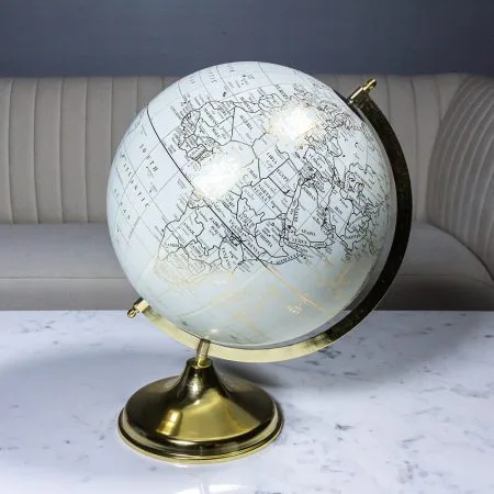 Globe terrestre crème sur pied or, 12'' - Décors Véronneau