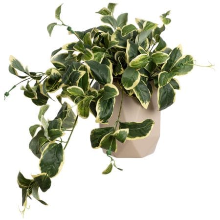Artificial euonymus foliage in a beige vase