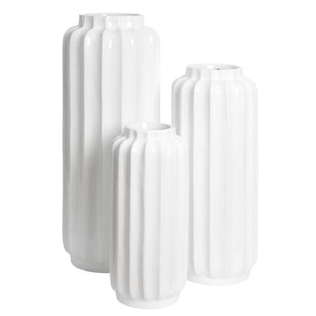 Large white ribbed fiberglass planter