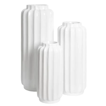 Large white ribbed fiberglass planter