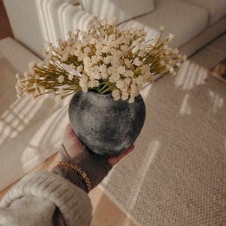 Black terracotta round vase, 4,5 x 5'' - Décors Véronneau