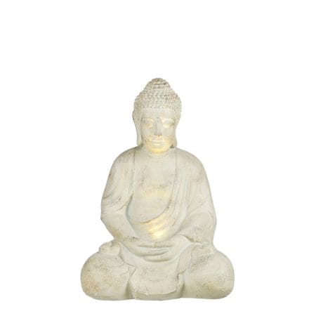 Statue bouddha beige avec lumière solaire, 16 x 12''