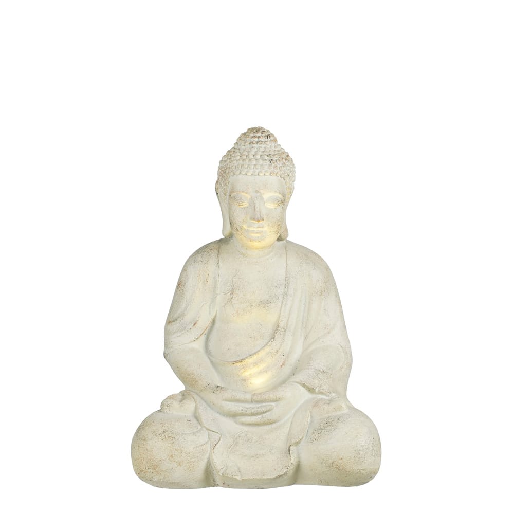 Statue bouddha beige avec lumière solaire, 16 x 12'' - Décors Véronneau