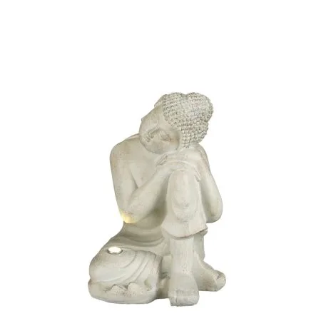 Statue bouddha pensif beige avec lumière solaire, 14 x 11''