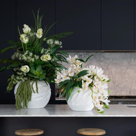 Round white wave fiberglass pot - Décors Véronneau