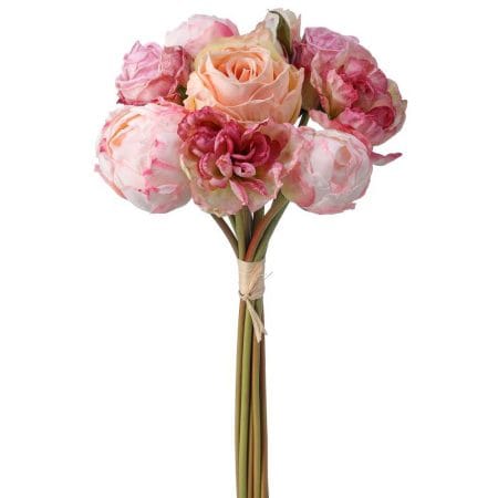 Dried-finish artificial pink rose flower bouquet, 13''