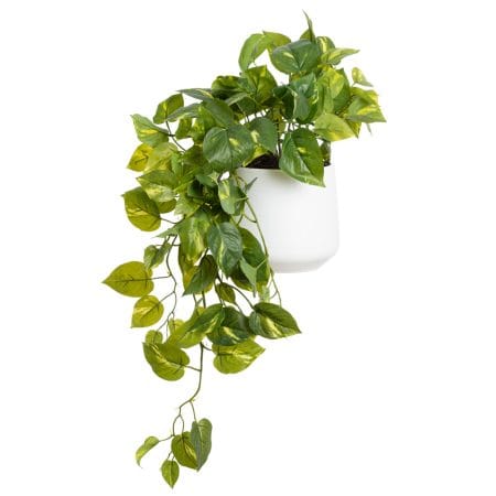 Artificial small pothos plant in a white pot