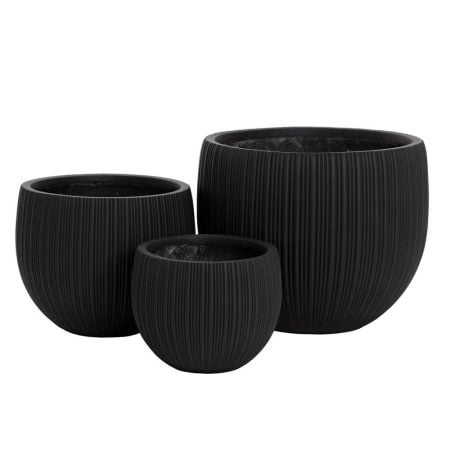 Black washed fiber clay round planter